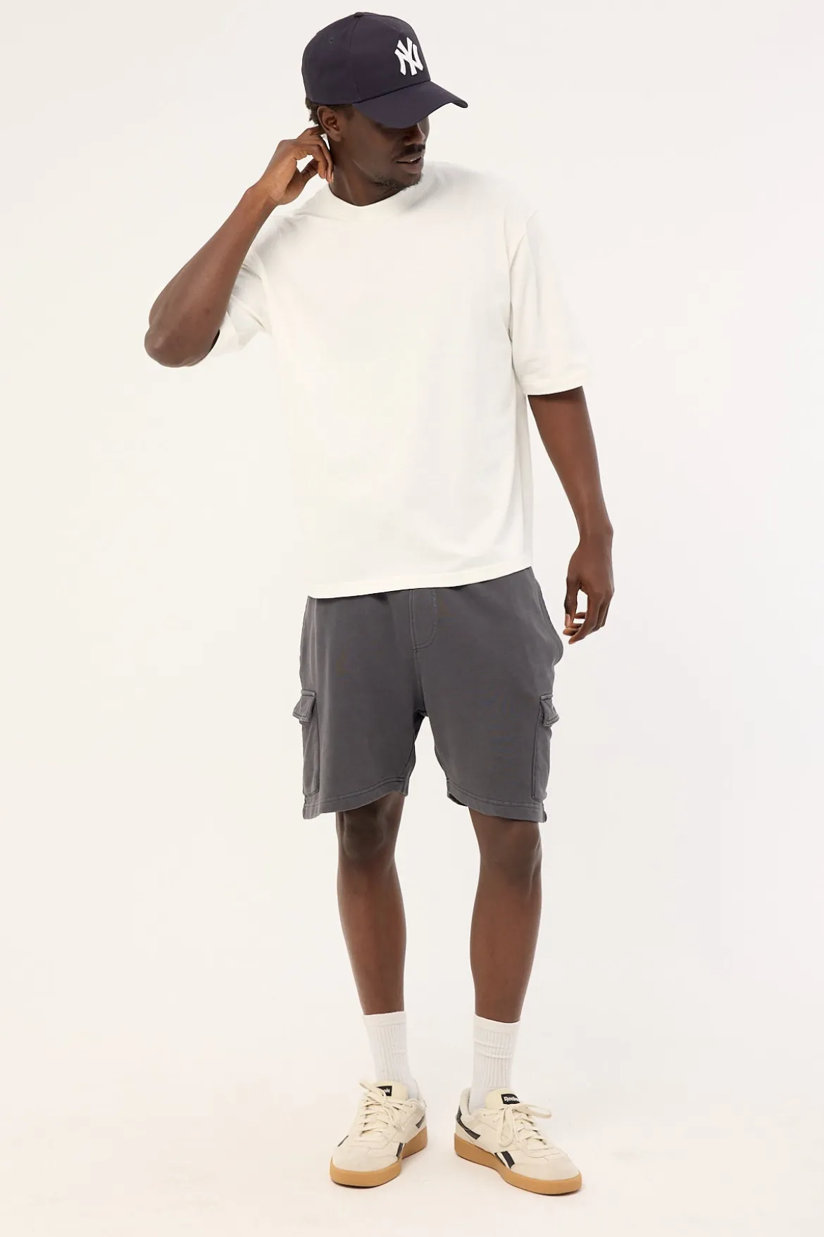 Relaxed Loopback Cargo Short Washed Black