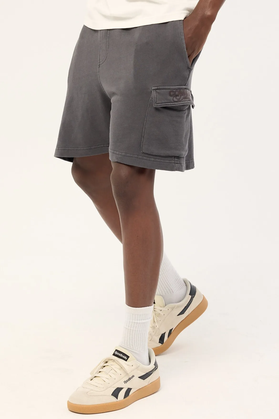 Relaxed Loopback Cargo Short Washed Black