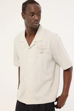 Relay Boxy Cropped Resort Shirt Oat Stripe