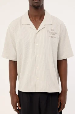 Relay Boxy Cropped Resort Shirt Oat Stripe