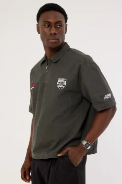 Reserved Cropped Quarter Zip Polo Charcoal