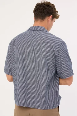 RevWorks Zip Through Boxy Cropped Shirt Navy Stripe