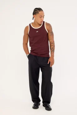 Rewind Contrast Bind Scoop Singlet Tank Burgundy