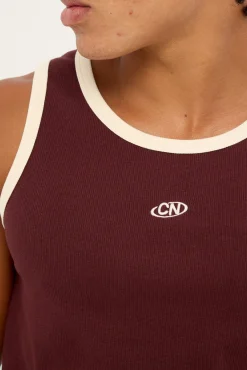 Rewind Contrast Bind Scoop Singlet Tank Burgundy