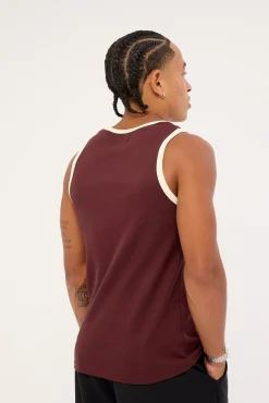 Rewind Contrast Bind Scoop Singlet Tank Burgundy