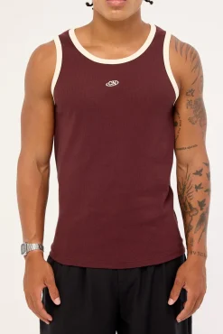 Rewind Contrast Bind Scoop Singlet Tank Burgundy