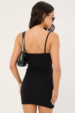 Rib Seam Mini Dress Black