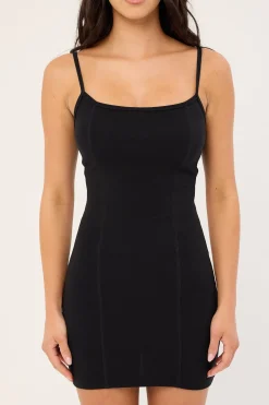 Rib Seam Mini Dress Black