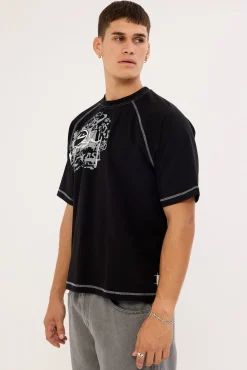 Riddle Me This Stripe Cropped Raglan Tee Black