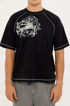 Riddle Me This Stripe Cropped Raglan Tee Black