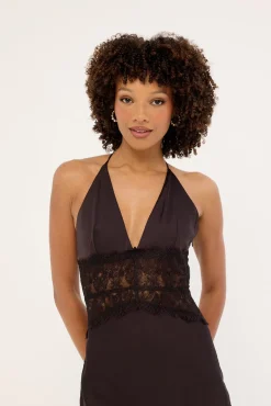 Rietta Lace Halter Maxi Dress Dark Brown