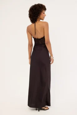 Rietta Lace Halter Maxi Dress Dark Brown