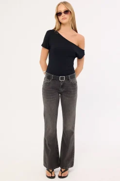 Rigid Low Rise Flare Jeans Washed Black Grey