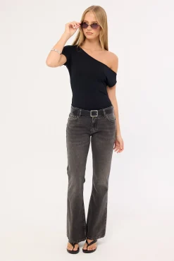 Rigid Low Rise Flare Jeans Washed Black Grey