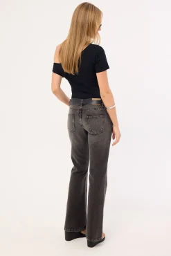 Rigid Low Rise Flare Jeans Washed Black Grey