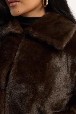 Riley Cropped Faux Fur Jacket Brown