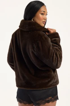 Riley Cropped Faux Fur Jacket Brown