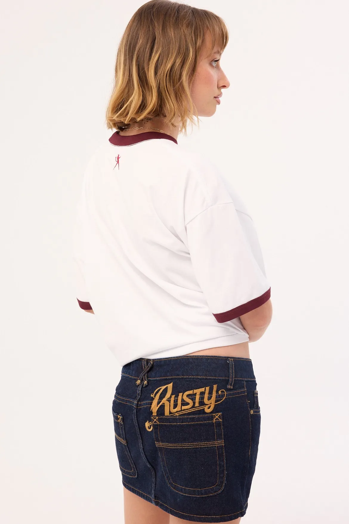 Risque Low Rise Denim Micro Skirt Raw Dawg