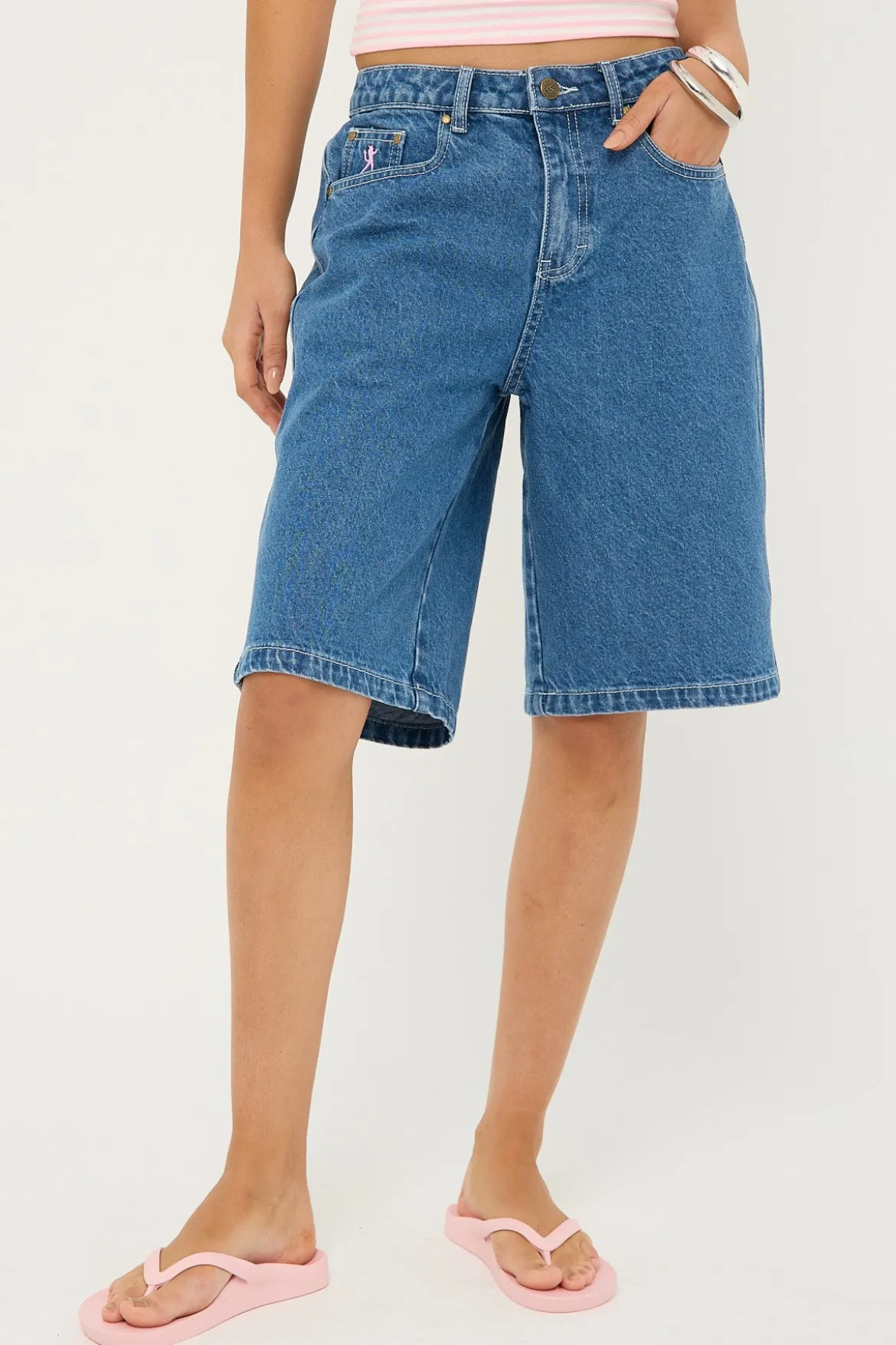 Rock Hot Low Rise Denim Shorts Middy Blue