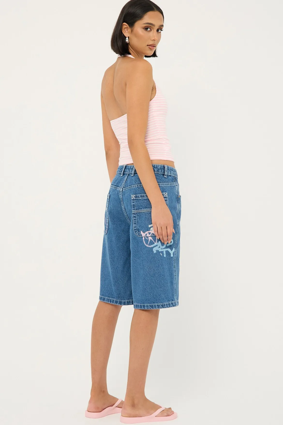 Rock Hot Low Rise Denim Shorts Middy Blue