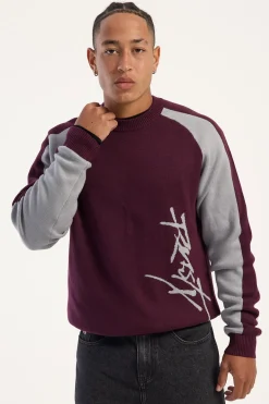 Roll Safe Boxy Knitted Crew Burgundy