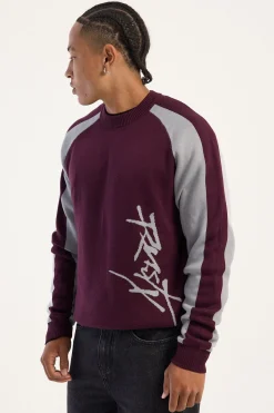 Roll Safe Boxy Knitted Crew Burgundy
