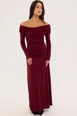 Romina Off Shoulder Maxi Dress Burgundy