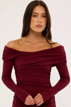 Romina Off Shoulder Maxi Dress Burgundy