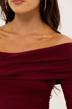 Romina Off Shoulder Maxi Dress Burgundy