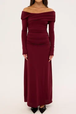 Romina Off Shoulder Maxi Dress Burgundy