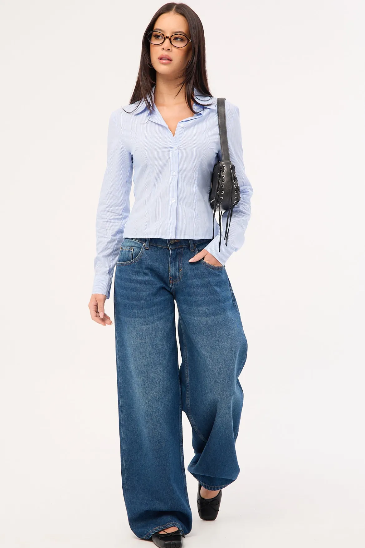 Roomy Extra Wide Low Rise Jean Mid Blue Denim