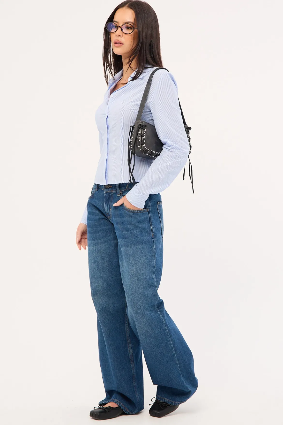 Roomy Extra Wide Low Rise Jean Mid Blue Denim