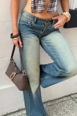 Roomy Extra Wide Low Rise Jean Vintage Blue Green Denim