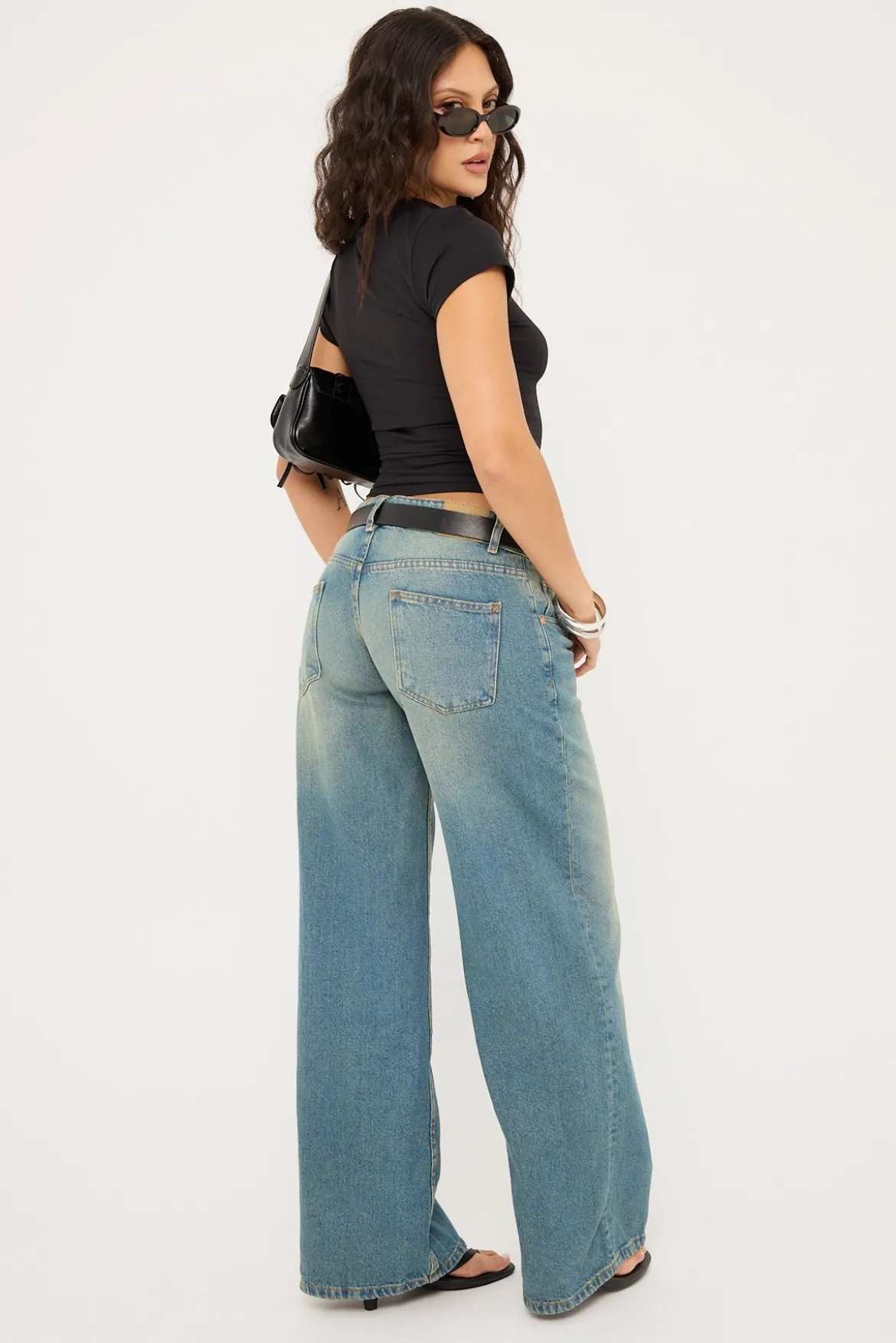 Roomy Extra Wide Low Rise Jean Vintage Blue Green Denim