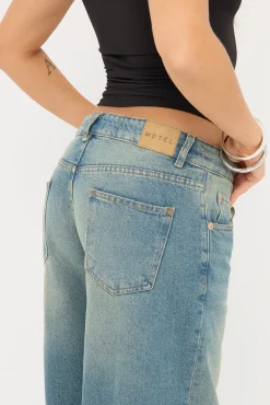 Roomy Extra Wide Low Rise Jean Vintage Blue Green Denim