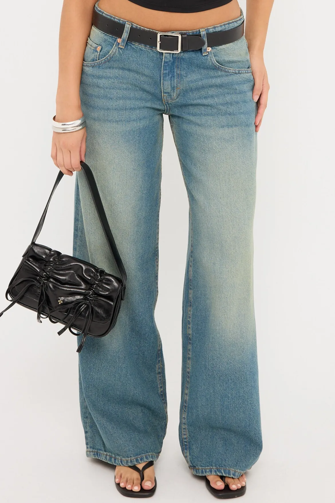 Roomy Extra Wide Low Rise Jean Vintage Blue Green Denim