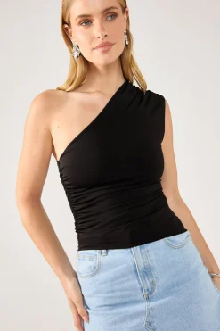 Rosa One Shoulder Top Black