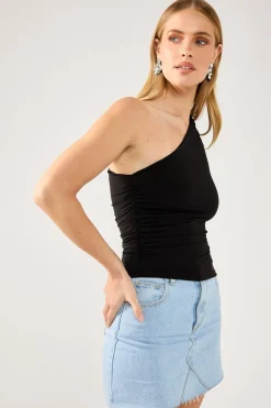 Rosa One Shoulder Top Black