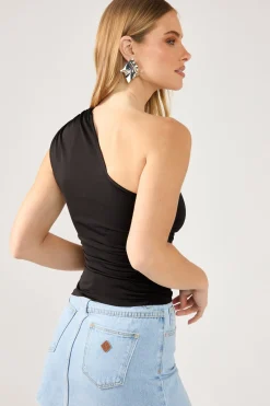 Rosa One Shoulder Top Black