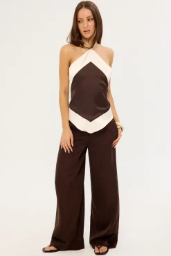 Rosa Satin Halter Tie Top Brown