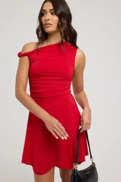 Rosalita Twist Asymmetrical Mini Dress Red