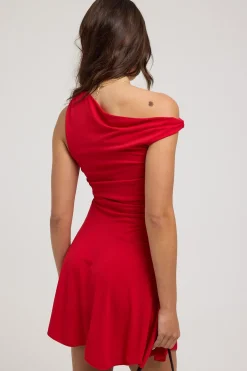 Rosalita Twist Asymmetrical Mini Dress Red