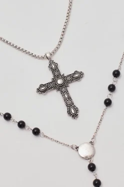 Rosary Beads Necklace 2 Pack Antique Silver