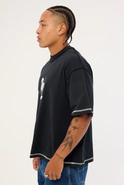 Rose Brigade Box Fit Oversize Cropped Tee Washed Black