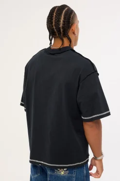 Rose Brigade Box Fit Oversize Cropped Tee Washed Black