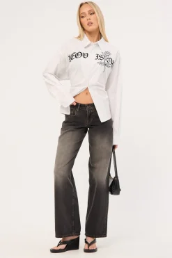 Rosebud Oversize Cropped Long Sleeve Shirt White/Black Stripe
