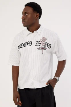 Rosebud Oversize Cropped Shirt White/Black Stripe
