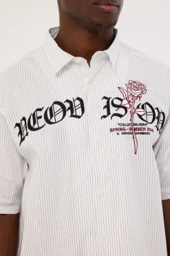 Rosebud Oversize Cropped Shirt White/Black Stripe