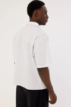 Rosebud Oversize Cropped Shirt White/Black Stripe