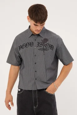 Rosebud Oversize Cropped Shirt Black/White Stripe
